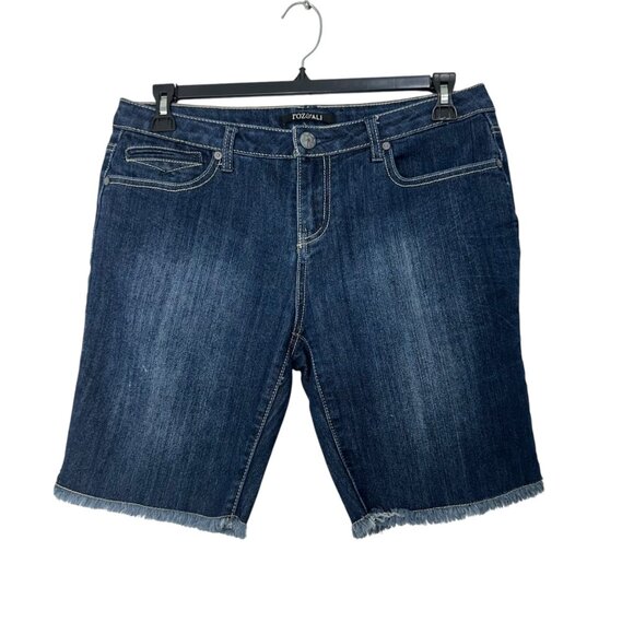 Roz & Ali Womens Denim Mid Rise Bermuda jean Shorts Size 8 Frayed Hem Blue Wash - Picture 8 of 8